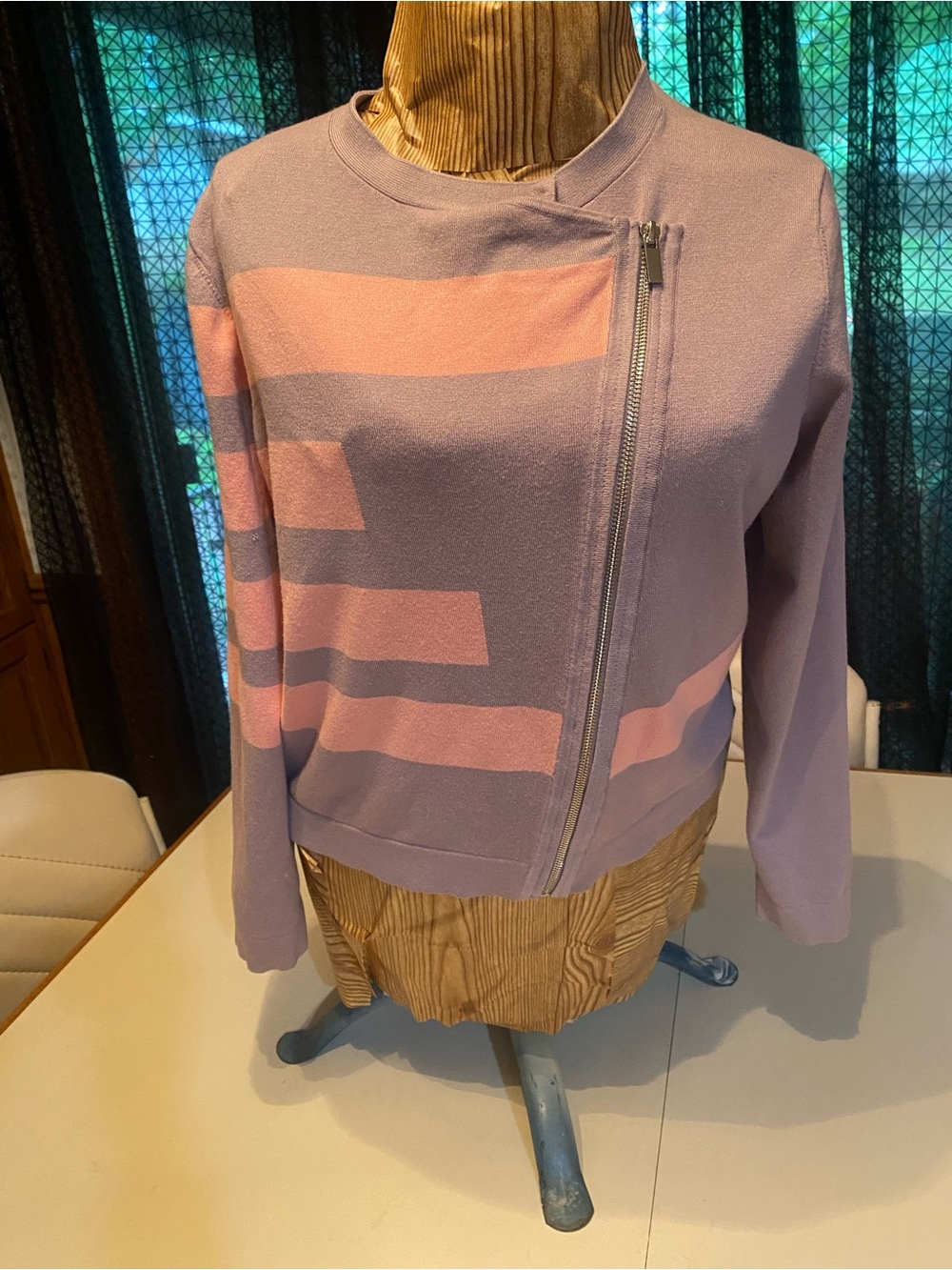 Grace Elements Lavender and Pink Zip-Front Sweater Cardigan